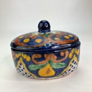 Trinket Box Lidded Oval Shaped CHIPED Mexico
